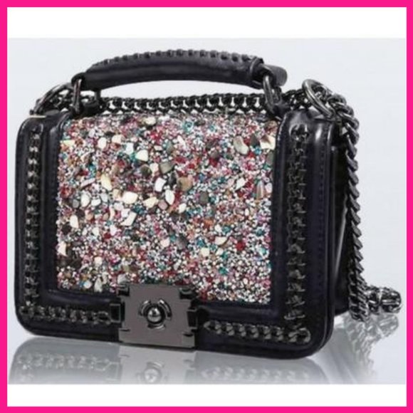 NWT Boy Flap Handbag w/ Rhinestones & Chain Strap - Picture 1 of 5